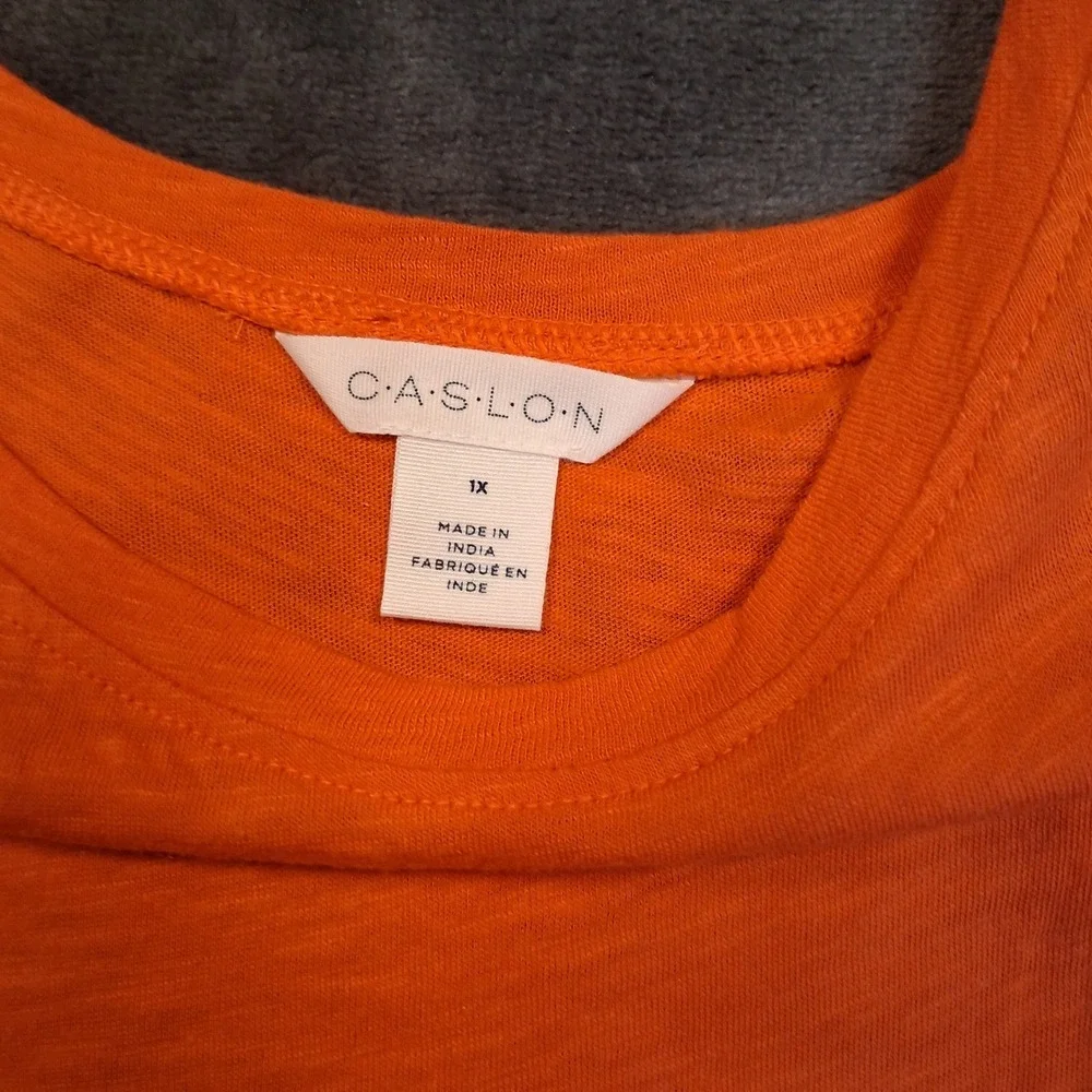 NWT Caslon Tank Top‎  1X Orange Slub Knit Sleeveless High-Low Hem Round Neck